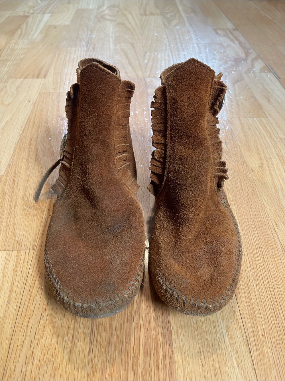 Fringe Suede Ankle Moccasins in Brown